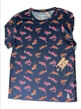 chubbies Navy Tee with Pink & Orange Tiger-Shark Print